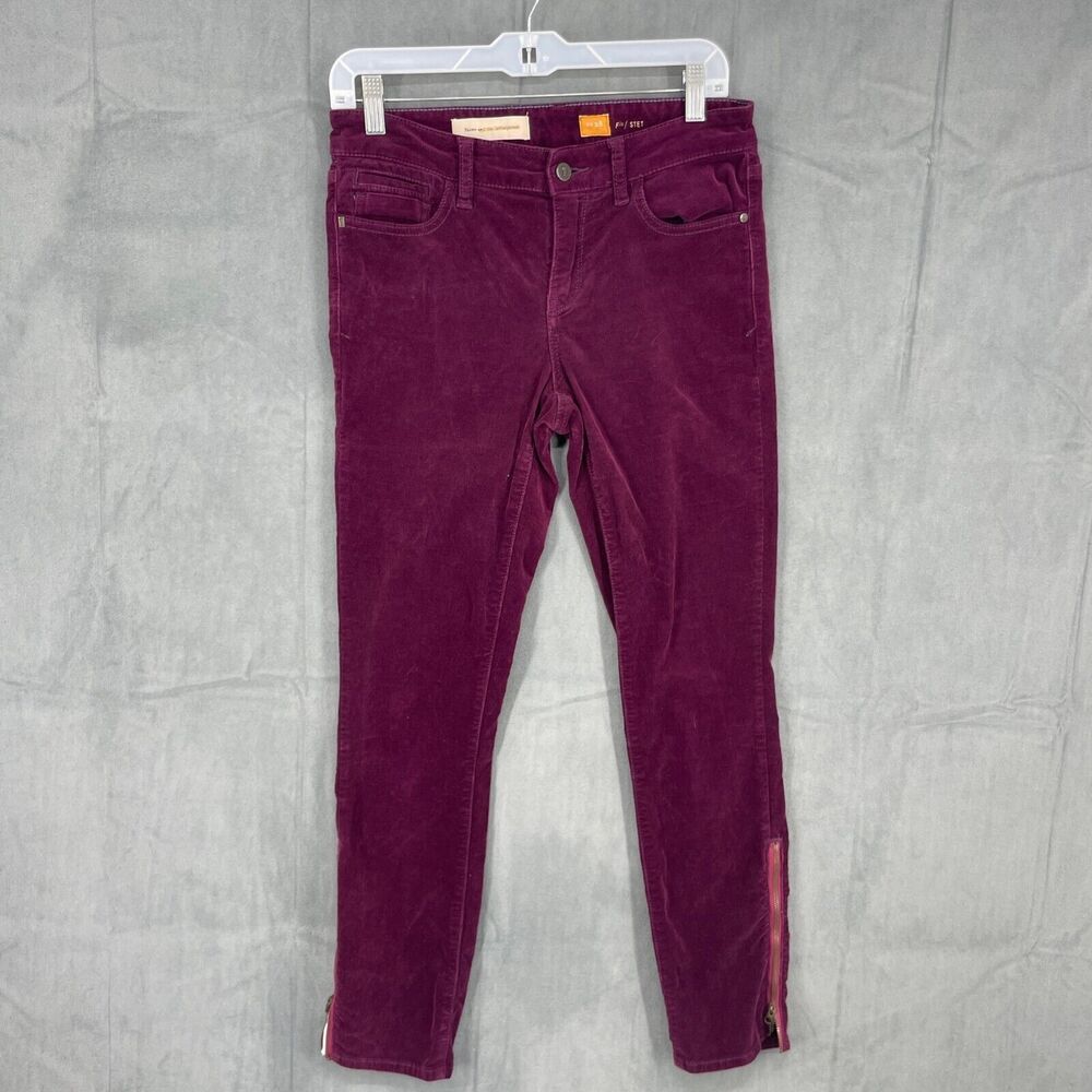 Pilcro and the Letterpress Pants Womens 28 Purple Corduroy Fit Stet Zip Ankle